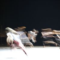 Image of blurred dancers for SWEAT international dance festival, by Wendy Chu